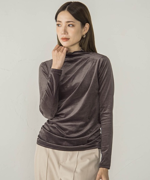 ketty(ケティ)の「ニュアンスベロアハイネックカットソー≪手洗い可能≫(Tシャツ/カットソー・レディース・ブルー/チャコールグレー/オフホワイト・M)」の3枚目の写真