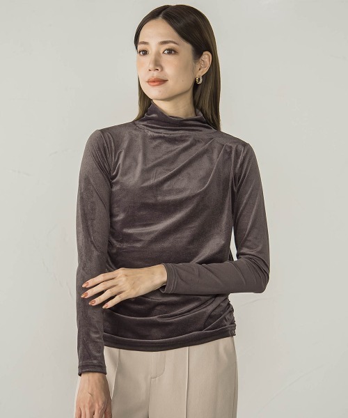 ketty(ケティ)の「ニュアンスベロアハイネックカットソー≪手洗い可能≫(Tシャツ/カットソー・レディース・ブルー/チャコールグレー/オフホワイト・M)」の4枚目の写真