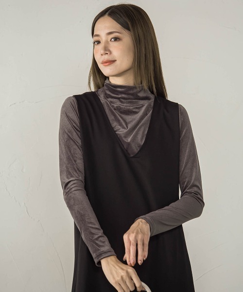 ketty(ケティ)の「ニュアンスベロアハイネックカットソー≪手洗い可能≫(Tシャツ/カットソー・レディース・ブルー/チャコールグレー/オフホワイト・M)」の12枚目の写真