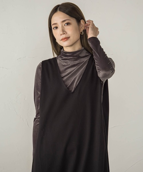 ketty(ケティ)の「ニュアンスベロアハイネックカットソー≪手洗い可能≫(Tシャツ/カットソー・レディース・ブルー/チャコールグレー/オフホワイト・M)」の13枚目の写真