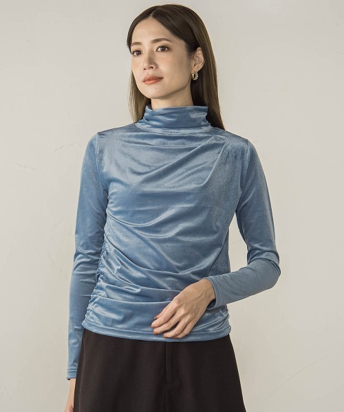 ketty(ケティ)の「ニュアンスベロアハイネックカットソー≪手洗い可能≫(Tシャツ/カットソー・レディース・ブルー/チャコールグレー/オフホワイト・M)」の14枚目の写真