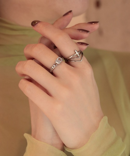 入荷now 安全 WEB限定】silver925 スクエアCZ DE リング（リング）｜NOIR アクセサリー