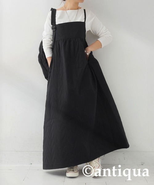 antiqua(アンティカ)の「インド綿キャミソールワンピース(ワンピース・レディース・ブラック/カーキ・ONESIZE)」の2枚目の写真