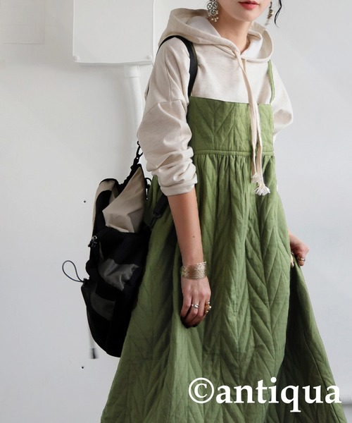 antiqua(アンティカ)の「インド綿キャミソールワンピース(ワンピース・レディース・ブラック/カーキ・ONESIZE)」の12枚目の写真