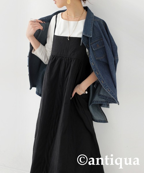 antiqua(アンティカ)の「インド綿キャミソールワンピース(ワンピース・レディース・ブラック/カーキ・ONESIZE)」の5枚目の写真