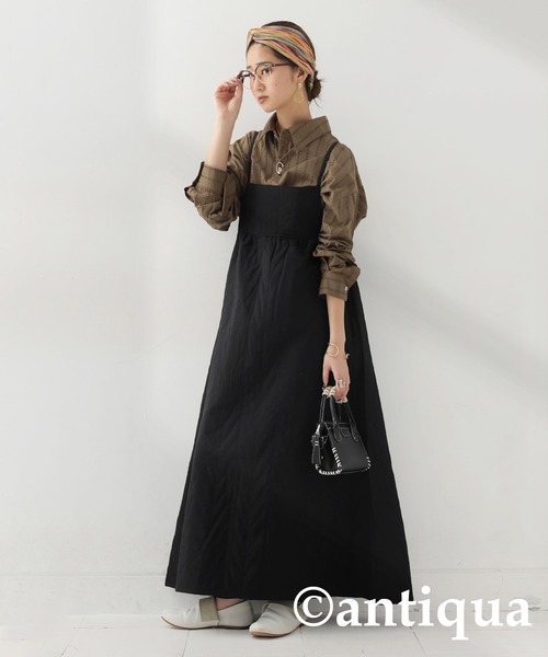 antiqua(アンティカ)の「インド綿キャミソールワンピース(ワンピース・レディース・ブラック/カーキ・ONESIZE)」の7枚目の写真