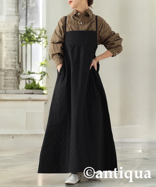 antiqua(アンティカ)の「インド綿キャミソールワンピース(ワンピース・レディース・ブラック/カーキ・ONESIZE)」の9枚目の写真