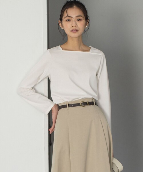 組曲（クミキョク）の「フレンチロング Ｔシャツ（Tシャツ/カットソー・レディース・アイボリー系/ブラック系1・7/6/5）」の2枚目の写真