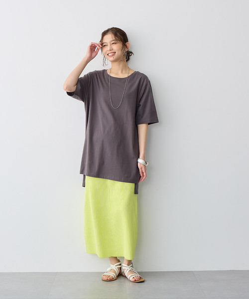 anyfee（エニフィー）の「【anyfee/プラスサイズ】USAコットンオーバーサイズベーシック半袖Tシャツ（接触冷感）（Tシャツ/カットソー・レディース・ブラック/チャコール/ホワイト・LL/3L/4L/5L）」の4枚目の写真