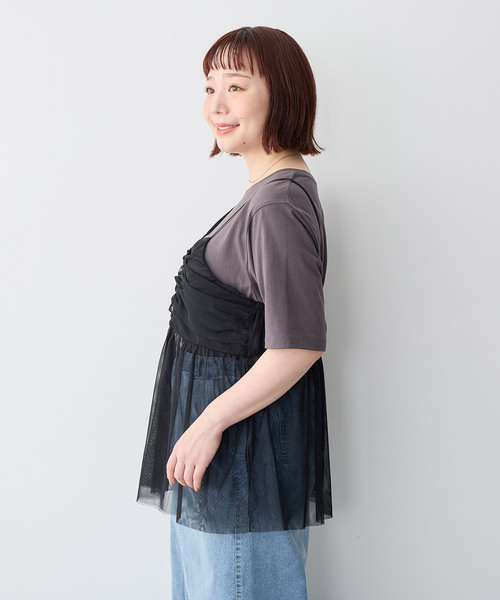 anyfee（エニフィー）の「【anyfee/プラスサイズ】USAコットンオーバーサイズベーシック半袖Tシャツ（接触冷感）（Tシャツ/カットソー・レディース・ブラック/チャコール/ホワイト・LL/3L/4L/5L）」の7枚目の写真