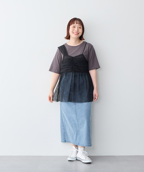 anyfee（エニフィー）の「【anyfee/プラスサイズ】USAコットンオーバーサイズベーシック半袖Tシャツ（接触冷感）（Tシャツ/カットソー・レディース・ブラック/チャコール/ホワイト・LL/3L/4L/5L）」の9枚目の写真