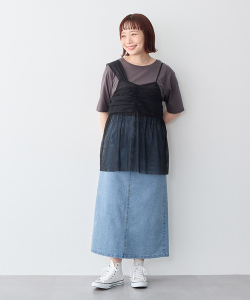 anyfee（エニフィー）の「【anyfee/プラスサイズ】USAコットンオーバーサイズベーシック半袖Tシャツ（接触冷感）（Tシャツ/カットソー・レディース・ブラック/チャコール/ホワイト・LL/3L/4L/5L）」の10枚目の写真