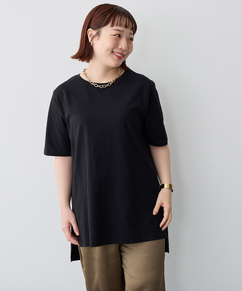 anyfee（エニフィー）の「【anyfee/プラスサイズ】USAコットンオーバーサイズベーシック半袖Tシャツ（接触冷感）（Tシャツ/カットソー・レディース・ブラック/チャコール/ホワイト・LL/3L/4L/5L）」の11枚目の写真