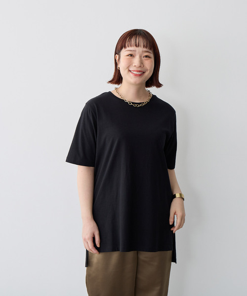 anyfee（エニフィー）の「【anyfee/プラスサイズ】USAコットンオーバーサイズベーシック半袖Tシャツ（接触冷感）（Tシャツ/カットソー・レディース・ブラック/チャコール/ホワイト・LL/3L/4L/5L）」の12枚目の写真