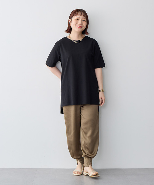 anyfee（エニフィー）の「【anyfee/プラスサイズ】USAコットンオーバーサイズベーシック半袖Tシャツ（接触冷感）（Tシャツ/カットソー・レディース・ブラック/チャコール/ホワイト・LL/3L/4L/5L）」の13枚目の写真
