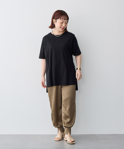 anyfee（エニフィー）の「【anyfee/プラスサイズ】USAコットンオーバーサイズベーシック半袖Tシャツ（接触冷感）（Tシャツ/カットソー・レディース・ブラック/チャコール/ホワイト・LL/3L/4L/5L）」の14枚目の写真