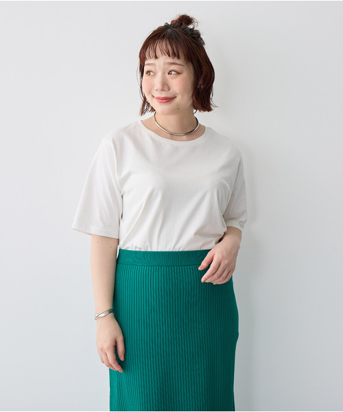 anyfee（エニフィー）の「【anyfee/プラスサイズ】USAコットンオーバーサイズベーシック半袖Tシャツ（接触冷感）（Tシャツ/カットソー・レディース・ブラック/チャコール/ホワイト・LL/3L/4L/5L）」の15枚目の写真