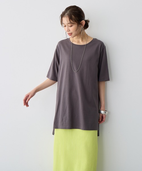 anyfee（エニフィー）の「【anyfee/プラスサイズ】USAコットンオーバーサイズベーシック半袖Tシャツ（接触冷感）（Tシャツ/カットソー・レディース・ブラック/チャコール/ホワイト・LL/3L/4L/5L）」の3枚目の写真