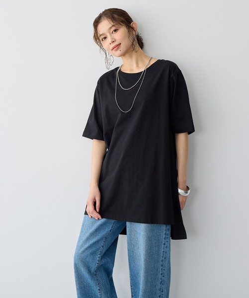 anyfee（エニフィー）の「【anyfee/プラスサイズ】USAコットンオーバーサイズベーシック半袖Tシャツ（接触冷感）（Tシャツ/カットソー・レディース・ブラック/チャコール/ホワイト・LL/3L/4L/5L）」の2枚目の写真