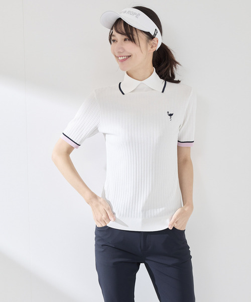 JUN&ROPE'（ジュンアンドロペ）の「針抜きリブ衿使い5分袖ラインニット（ニット/セーター・レディース・ホワイト/ピンク/ネイビー・L/M/S）」の7枚目の写真