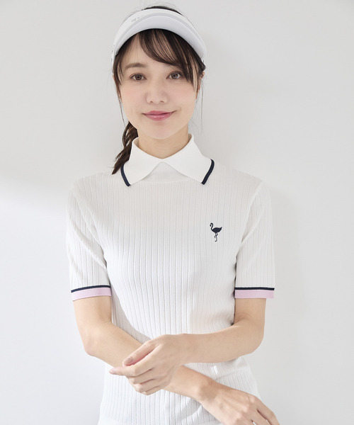 JUN&ROPE'（ジュンアンドロペ）の「針抜きリブ衿使い5分袖ラインニット（ニット/セーター・レディース・ホワイト/ピンク/ネイビー・L/M/S）」の8枚目の写真