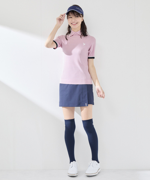 セール】針抜きリブ衿使い5分袖ラインニット（ニット/セーター