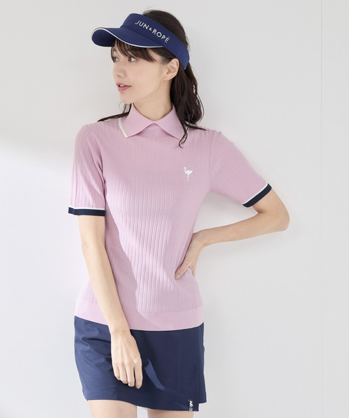 JUN&ROPE'（ジュンアンドロペ）の「針抜きリブ衿使い5分袖ラインニット（ニット/セーター・レディース・ホワイト/ピンク/ネイビー・L/M/S）」の14枚目の写真