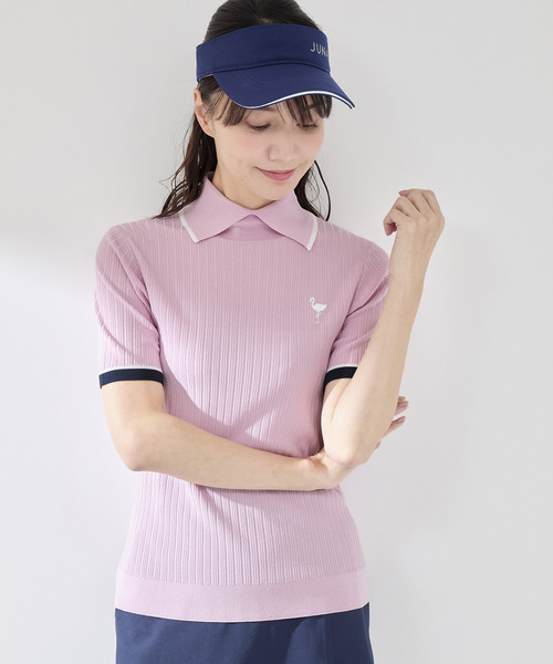 JUN&ROPE'（ジュンアンドロペ）の「針抜きリブ衿使い5分袖ラインニット（ニット/セーター・レディース・ホワイト/ピンク/ネイビー・L/M/S）」の15枚目の写真