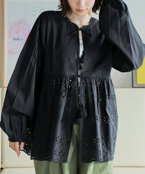 coen(コーエン)の「MARKET(マーケット)2way シフリレース ブラウス(シャツ/ブラウス・レディース・ブラック/ネイビー/オフホワイト・M/L)」の3枚目の写真