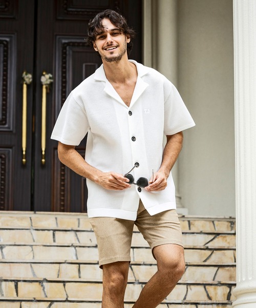 1PIU1UGUALE3 RELAX (ウノピゥウノウグァーレトレ リラックス)の「1PIU1UGUALE3 RELAX(ウノピゥウノウグァーレトレ リラックス)ニット オープンカラーシャツ 半袖シャツ (通気性/吸水性)(シャツ/ブラウス・メンズ・ブラック/サックスブルー/ホワイト・S/M/L/XL)」の6枚目の写真