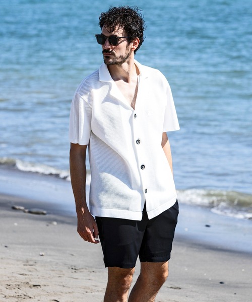 1PIU1UGUALE3 RELAX (ウノピゥウノウグァーレトレ リラックス)の「1PIU1UGUALE3 RELAX(ウノピゥウノウグァーレトレ リラックス)ニット オープンカラーシャツ 半袖シャツ (通気性/吸水性)(シャツ/ブラウス・メンズ・ブラック/サックスブルー/ホワイト・S/M/L/XL)」の12枚目の写真