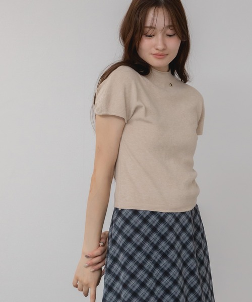 新色追加】プチハイネックコンパクトニットトップス / 秋服 夏服