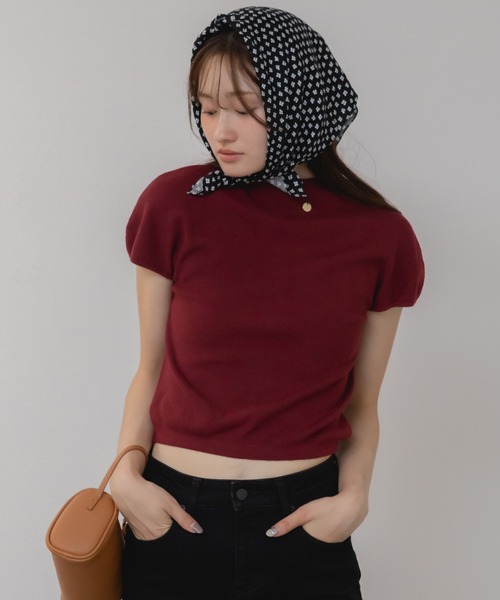 新色追加】プチハイネックコンパクトニットトップス / 秋服 夏服