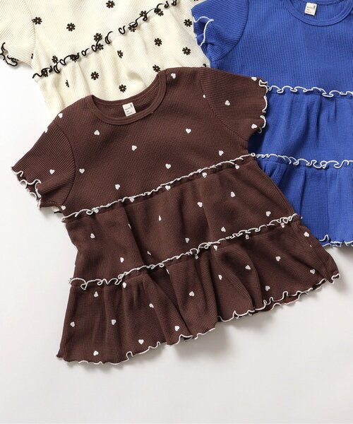 apres les cours（アプレレクール）の「【WEB限定/ジュニア対応】ワッフルティアード半袖Tシャツ（Tシャツ/カットソー・キッズ・アイボリー/ブルー/その他3/ブラウン/ピンク・80/90/100/110/120/130/140）」の3枚目の写真