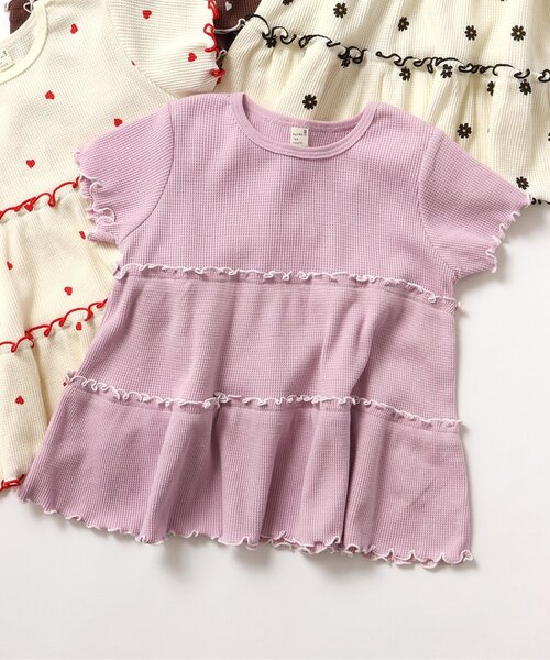 apres les cours（アプレレクール）の「【WEB限定/ジュニア対応】ワッフルティアード半袖Tシャツ（Tシャツ/カットソー・キッズ・アイボリー/ブルー/その他3/ブラウン/ピンク・80/90/100/110/120/130/140）」の5枚目の写真