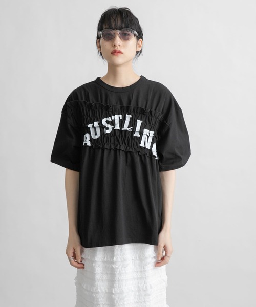 KBF(ケイビーエフ)の「シャーリングリメイクTEE(Tシャツ/カットソー・レディース・ライトブルー/オフホワイト/ブラック・ONE)」の7枚目の写真