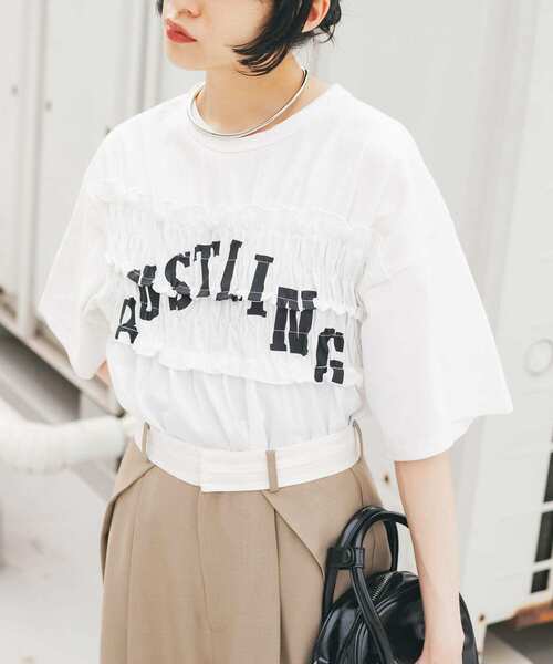 KBF(ケイビーエフ)の「シャーリングリメイクTEE(Tシャツ/カットソー・レディース・ライトブルー/オフホワイト/ブラック・ONE)」の11枚目の写真