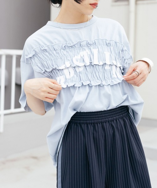 KBF(ケイビーエフ)の「シャーリングリメイクTEE(Tシャツ/カットソー・レディース・ライトブルー/オフホワイト/ブラック・ONE)」の18枚目の写真