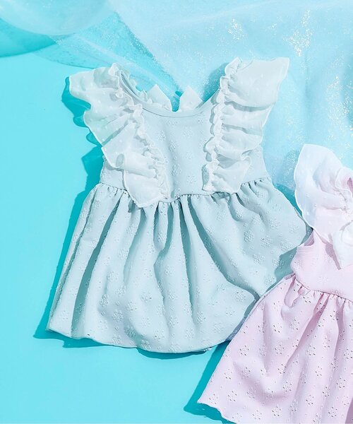 apres les cours（アプレレクール）の「【UVカット/ジュニア対応】バックリボンレースワンピース水着（水着・キッズ・サックスブルー/ピンク・80/90/100/110/120/130/140）」の2枚目の写真