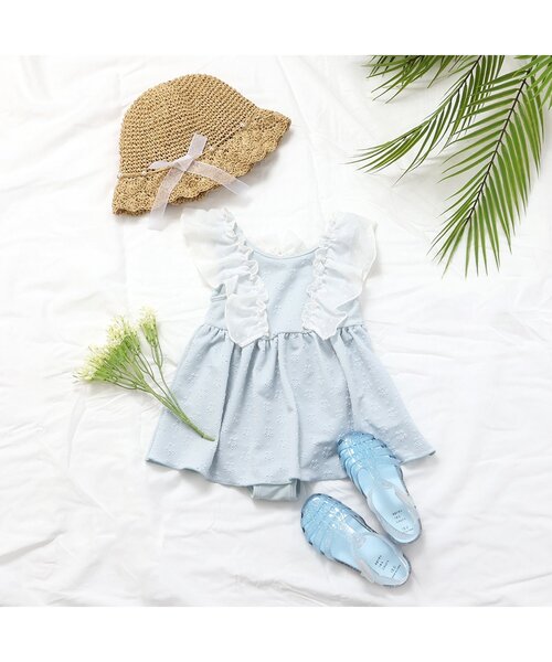 apres les cours（アプレレクール）の「【UVカット/ジュニア対応】バックリボンレースワンピース水着（水着・キッズ・サックスブルー/ピンク・80/90/100/110/120/130/140）」の3枚目の写真