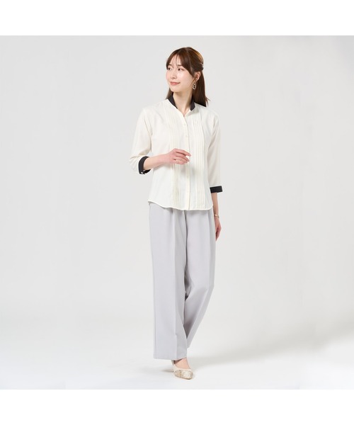 TOKYO SHIRTS(トウキョウシャツ)の「【吸水速乾】【COFREX】スキッパー タックブラウス 七分袖 レディースデザインシャツ(シャツ/ブラウス・レディース・ホワイト・M/S/L/LL/XL)」の8枚目の写真