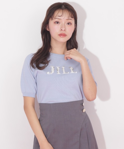 JILL by JILL STUART(ジルバイジルスチュアート)の「◇半袖ロゴジャカードビジューニット(ニット/セーター・レディース・ブルー/ブラック/ホワイト系その他/ピンク・FREE)」の2枚目の写真
