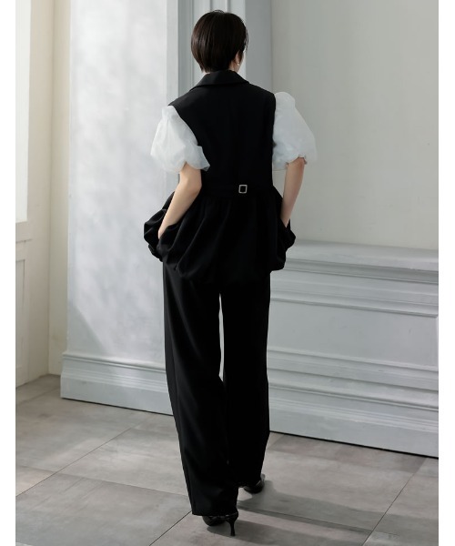 MEISM（ミズム）の「[2025SS COLLECTION][MEISM by Re:EDIT][オケージョン セレモニー]ツイルウエスト切り替えバルーンテーラードベスト（ダウンベスト・レディース・ホワイト/ブラック・MEDIUM/LARGE）」の13枚目の写真