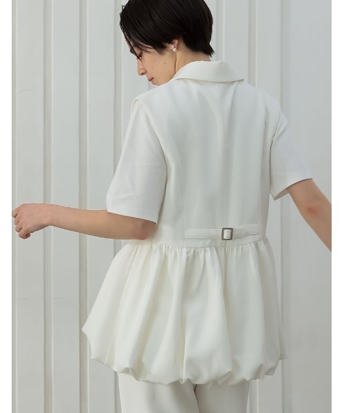 MEISM（ミズム）の「[2025SS COLLECTION][MEISM by Re:EDIT][オケージョン セレモニー]ツイルウエスト切り替えバルーンテーラードベスト（ダウンベスト・レディース・ホワイト/ブラック・MEDIUM/LARGE）」の19枚目の写真