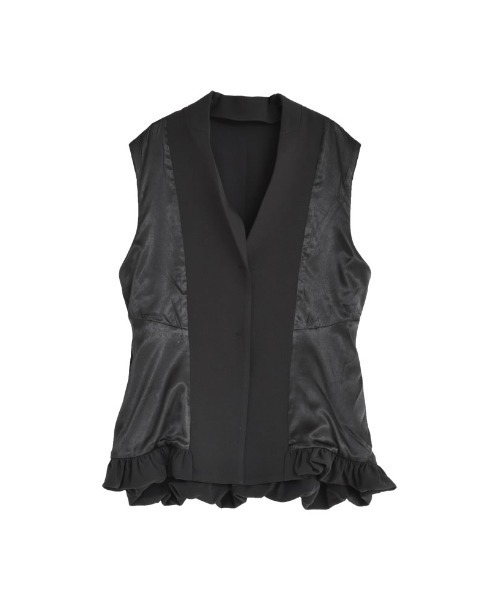 MEISM（ミズム）の「[2025SS COLLECTION][MEISM by Re:EDIT][オケージョン セレモニー]ツイルウエスト切り替えバルーンテーラードベスト（ダウンベスト・レディース・ホワイト/ブラック・MEDIUM/LARGE）」の5枚目の写真