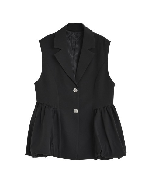 MEISM（ミズム）の「[2025SS COLLECTION][MEISM by Re:EDIT][オケージョン セレモニー]ツイルウエスト切り替えバルーンテーラードベスト（ダウンベスト・レディース・ホワイト/ブラック・MEDIUM/LARGE）」の6枚目の写真