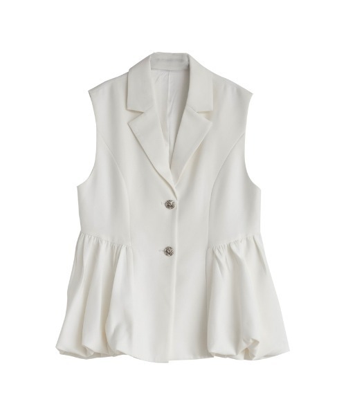 MEISM（ミズム）の「[2025SS COLLECTION][MEISM by Re:EDIT][オケージョン セレモニー]ツイルウエスト切り替えバルーンテーラードベスト（ダウンベスト・レディース・ホワイト/ブラック・MEDIUM/LARGE）」の7枚目の写真