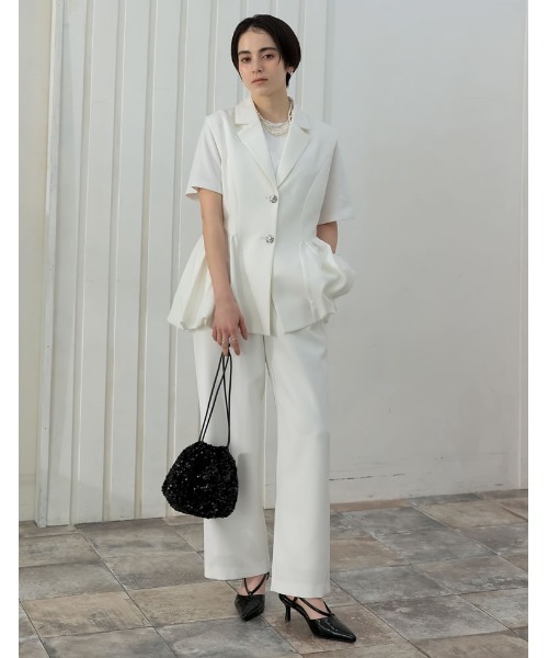 MEISM（ミズム）の「[2025SS COLLECTION][MEISM by Re:EDIT][オケージョン セレモニー]ツイルウエスト切り替えバルーンテーラードベスト（ダウンベスト・レディース・ホワイト/ブラック・MEDIUM/LARGE）」の15枚目の写真