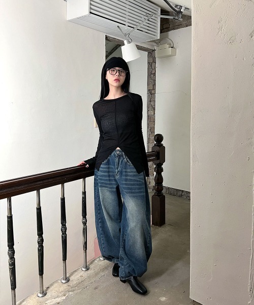 4INT.（フォイント）の「シースルー フロントスリット 長袖 トップス（Tシャツ/カットソー・レディース・ブラック/ベージュ/ホワイト・FREE）」の16枚目の写真