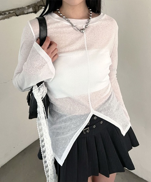 4INT.（フォイント）の「シースルー フロントスリット 長袖 トップス（Tシャツ/カットソー・レディース・ブラック/ベージュ/ホワイト・FREE）」の19枚目の写真